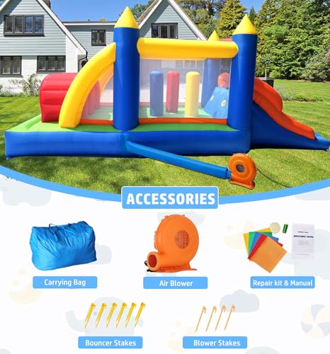 HuaKastro 16.3x7.2FT Kids Inflatable Obstacle Bounce House with Dual Racing Slides, Crawl Tunnels, Climbing, Obstacles, Jumping All in One Castle Great for Children's Outdoor Party - with Blower - Image 8