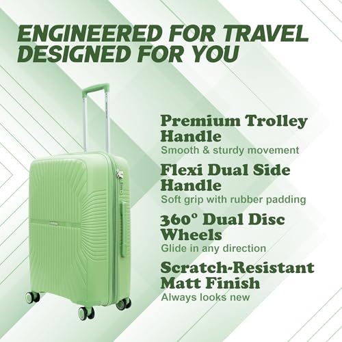 Image of AMERICAN TRAVELLER Tourispro Trolley Bag for Travel Single Small |Suitcase for Travel |Leightweight Large Luggage Traveling Bag| Polypropylene(Pp) Bags with Expandable 8 Wheels (20, Pastel Green)