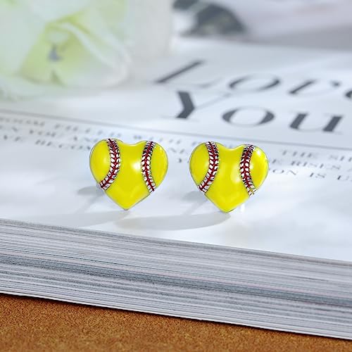 925 Sterling Silver Heart Softball Volleyball Earrings Stud Hypoallergenic Softball Mom Jewelry Gifts for Women Player Lover2