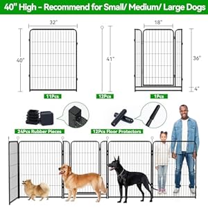 Dog playpen outdoor extra wide 12 panels heavy duty dog fence 40 height anti rust with doors portable for rv camping yard total 32ft 79 sq Ft snowy black   cucciolini doodles