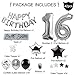 Sweet 16 Birthday Decorations Supplies – Silver Black 16th Birthday Party, Number 16 Balloon, Happy Birthday Banner, Cake Topper, Latex/Confetti Balloon, Star Balloon, Sash for BOY/Girl 16 Years Old