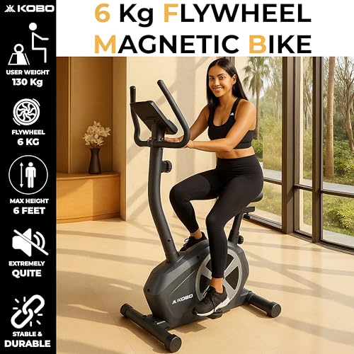 Image of Kobo Folding Magnetic Exercise Bike with 3KG Flywheel, 120KG Max User Weight - Compact, Adjustable, Upright Modes - Home Workout Fitness Cycle (MB-10)