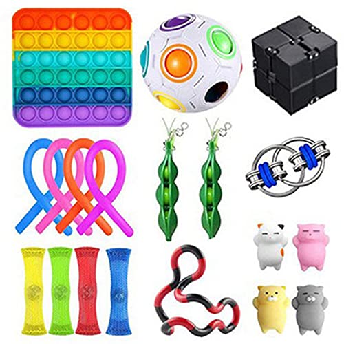 TTYU Fidget Toy Set Fidget Pack Toy Sensory Relieves Stress Anxiety for Kids Adults,Special Needs Toy,Fidget Pack with Simple Dimple in It, Gifts for Kids&Adults with Autism (Rainbow-19pcs)