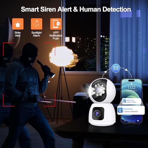 2K Dual Lens Indoor Security Camera with Night Vision, Motion Detection, Two-Way Audio, and Storage Options