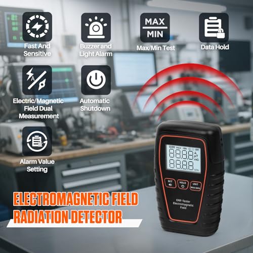Image of EMF Detector, Digital LCD EMF Detector Battery Powered Electromagnetic Field Radiation Detector Sound and Light Alarm EMF Reader Hold Data Handheld Radiation Detector for Home,Outdoor,Ghost Hunting