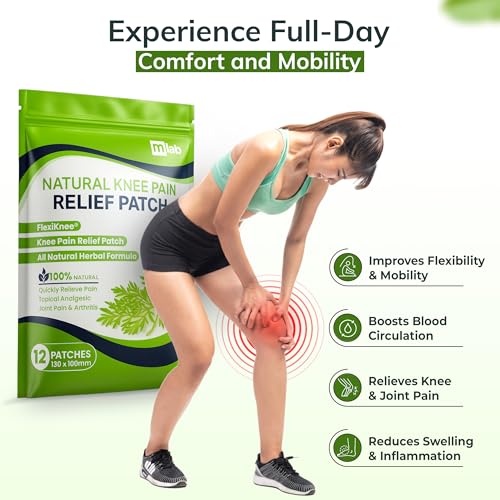 Image of FLexiknee Warming Herbal Pain Patches for Knees w / 12-Hour Extra Strength & Adhesion - Bone-on-Bone, Joint Ache, Muscle Soreness Support - 12 Heat Patches for Pain Relief for Knees, Back & Neck