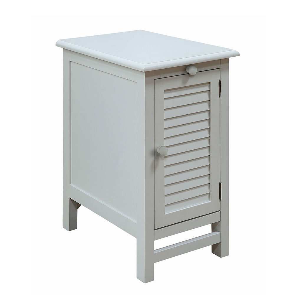 Crestview CollectionCVFZR1738 Cape May Cottage White Shutter Door and 1 Pull Shelf Chairside Table Furniture