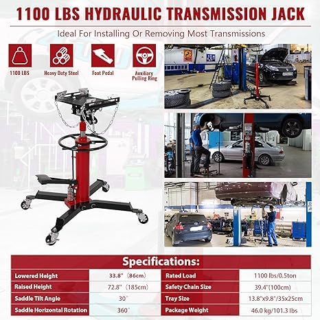 1100 Lb Drive Jack Lift with Pedals, Lift 33.8 "to 72.8" with Rubber Pad, Adjustable Telescopic Hydraulic Drive Jack, 360° Rotating Wheel, Garage/Workshop Lift