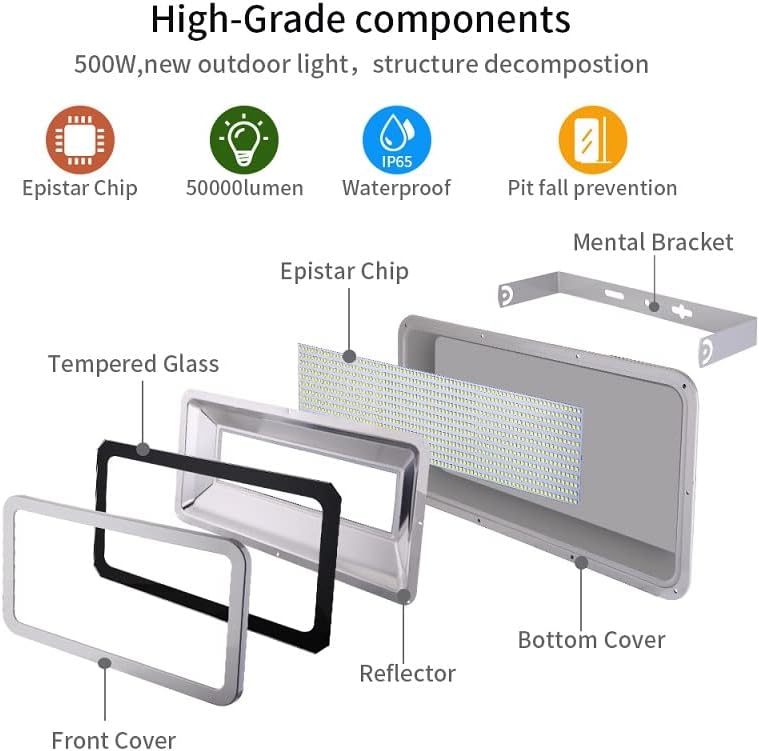 Miniatura 4 de Missbee Luz de inundación LED de 500 W al aire libre, 6000-6500K 55000Lm luces de trabajo LED de ahorro de energía, IP67 impermeable focos de