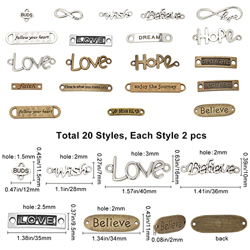 SUNNYCLUE 1 Box 20 Styles Connector Charms Tibetan Style Inspiration Words Infinity Love Heart Letter BFF Links Alloy Metal Pendants for Jewelry Making DIY Necklace Bracelet Crafting - Image 2