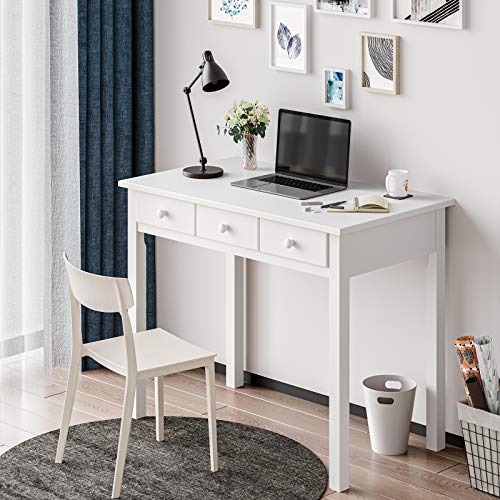 Adorneve Writing Desk With 7 Drawers, Home Office Desk With Hutch,Student Desk Study Table, Small White Desk, Solid Pine Wood Legs #TOP3