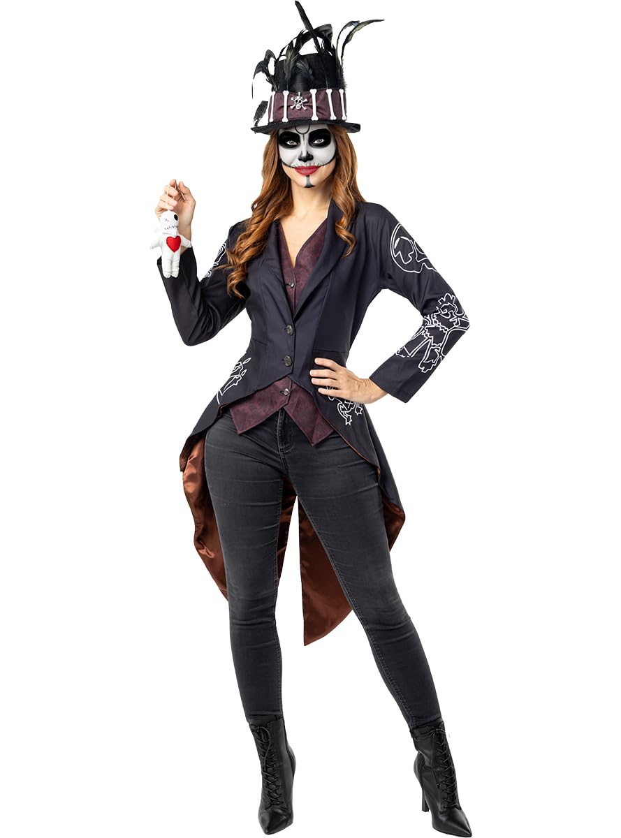 Funidelia | Voodoo Skeleton Costume for Woman Horror & Halloween - Costume for Adults Accessory Fancy Dress & Props for Halloween, Carnival & Parties - Size S Black