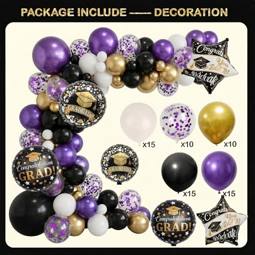 Image of Black and Purple Graduation Decorations Class of 2026 - Graduation Balloon Boxes, Balloon Arch Garland Kit, Party Decorations 2026 for Any Grades