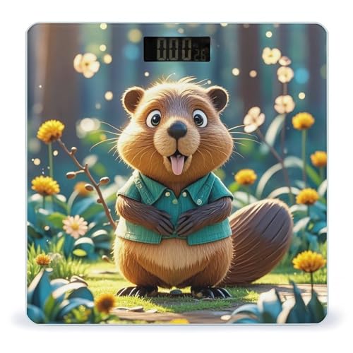 Báscula de baño digital Cartoon Animated Beaver vidrio templado miniatura 1