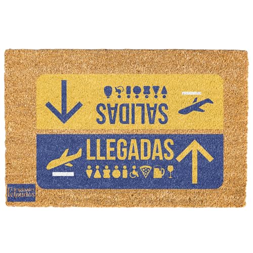 Genérico Felpudo de Coco Natural 70x40 cm · Diseño de Aeropuerto “Salidas y Llegadas” · Felpudo Original de Bienvenida · Antideslizante · Fabricado en España