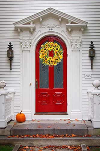 Sunflower Wreath For Front Door All Season 18Inch Handmade Artificial Spring Wreath For Front Door Wall Window Wedding Party Home Deco #TOP3