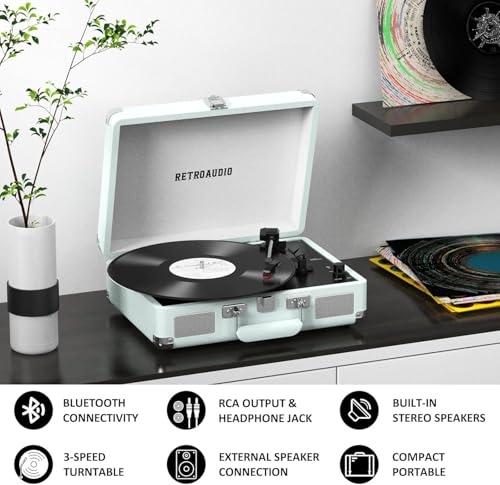 Image of RetroAudio Portable Bluetooth Vintage Vinyl Record Player Turntable