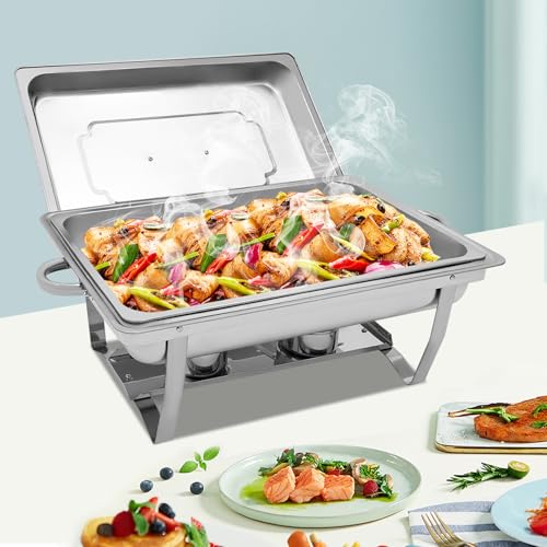 Edelstahl Warmhaltebehälter, 9L Speisenwärmer mit Griff, Buffetwärmer Chafing Dish für Catering, Hochzeiten und Events, Silber Warmhaltebehälter, 62×34×31cm – Bild 4