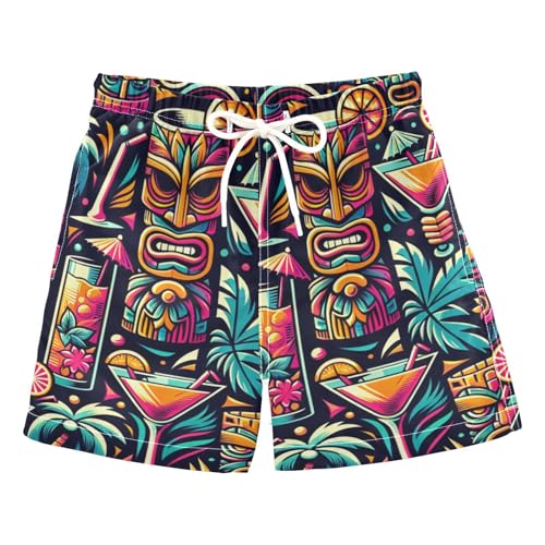 FLildon Mexican Tropical Palm Trees Little Boys Swim Trunks with Mesh Lining Quick Dry Beach Board Shorts, 3T