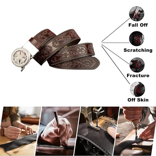 Unisex Ratchet Embossed Belt - Silver Hollow Floral Diamond Automatic Buckle Western Strap3