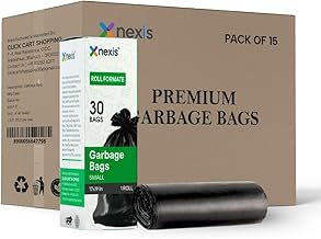 NEXIS | Garbage Bags | Small (S) | 17 x 19 Inches | 450 Count | 30 Bags x 15 Rolls | For Dry & Wet Waste | Black