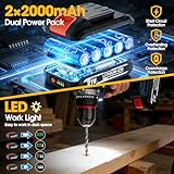 Napasa 118PCS Cordless Drill Set 21V, 65N.m Max Electric Screwdriver Set with 4000mAh Batteries, 25+1 Torque Cordless Hammer Drill, 2 Variable Speed, LED Work Light, Home and Garden DIY Project Kit - Image 7