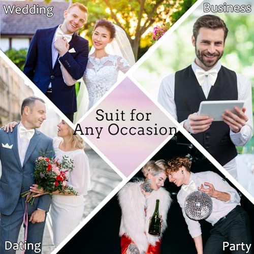 Image of Oversized Bow Ties for Men, Pre-Tied Bow Tie and Handkerchief with Pocket Square Holder Set for Wedding Party Daily