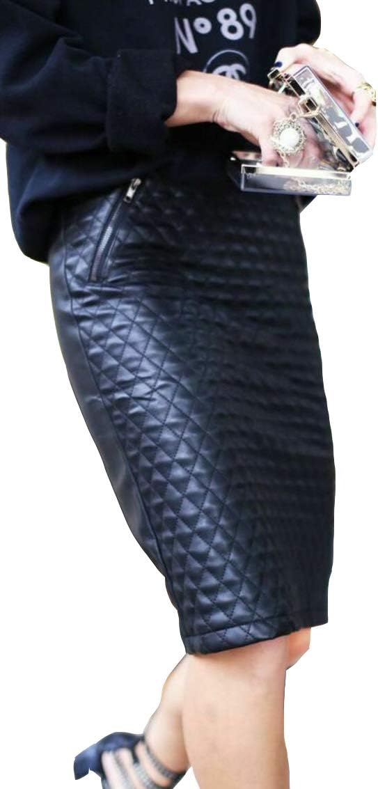 Women's Leather Skirt Genuine Soft Lambskin Leather Knee-Length Skirt RK001