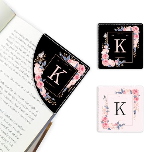 2 Pack A-Z Leather Book Corner Bookmark Durable Handmade Reading Accessories - Gifts for Readers Women Men Teachers Students K