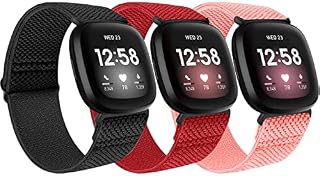 3 Packs SHIJZWD Elastic Watch Strap Compatible with Fitbit Versa 3/Fitbit Sense, Soft Breathable Nylon Sports Loop Band Stretchy Adjustable Replacement Wristband for Women Men (Black + Grey + Indigo)