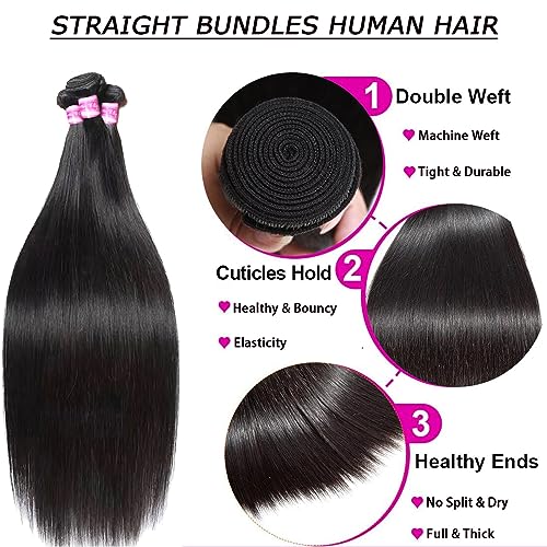 Pinjuoo Peruvian Hair Bundles 14 16 18 20 Inch 4 Straight Bundles Human Hair 100% Unprocessed Raw Virgin Hair Bundles Weave Natural Black Bundles Human Hair Extensions For Women thumb #2