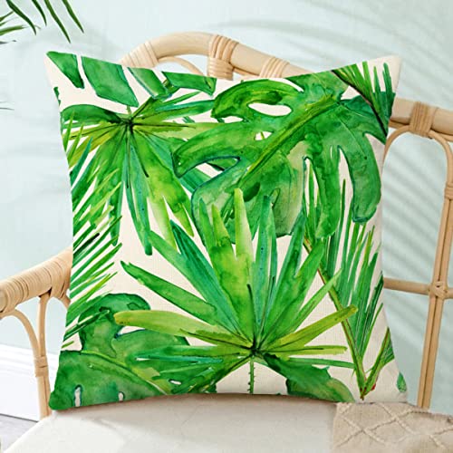 Green Outdoor Cushion Cover Waterproof Tropical Palm Leaves Plant Double Sided Printing Throw Pillow Cover Garden Decor Home Decorate for Livingroom Couch Patio Furniture Sofa 18"x18"(45x45cm) - Image 4