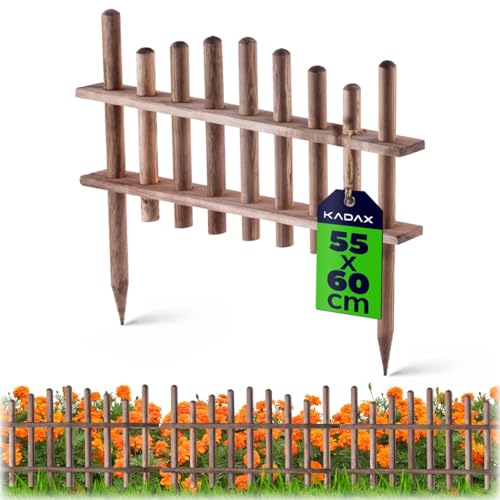 KADAX Gartenzaun, Zaunelement aus natürlichem Kieferholz, imprägnierte Holzbeeteinfassung, witterungsbeständiger Staketenzaun, Beetumrandung für Garten (35x60cm)