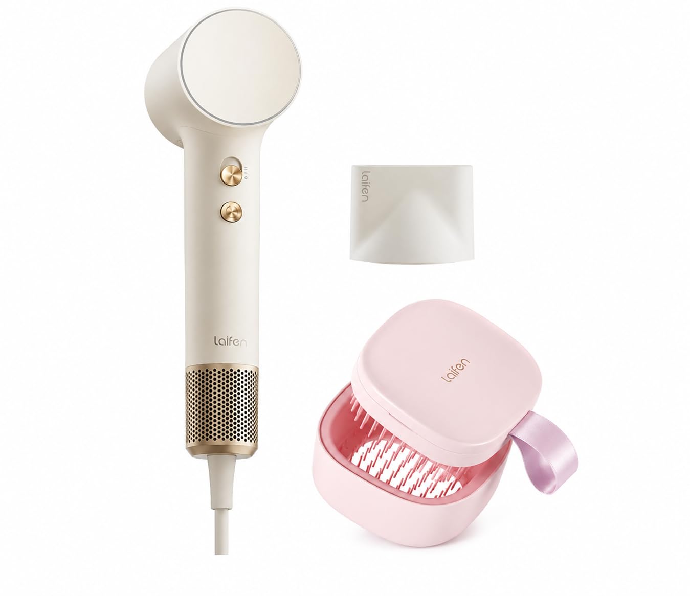 Laifen sandgold MINI Hair Dryer with Laifen Pink Hair Brushes