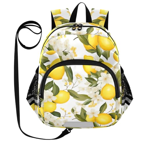 Lemon White Flower Leaves Toddler Harness Backpack for Boys Girls 3-6 Years Kids Backpack with Anti Lost Safety Leash Baby Harness Bookbag for Walking Preschool Travel