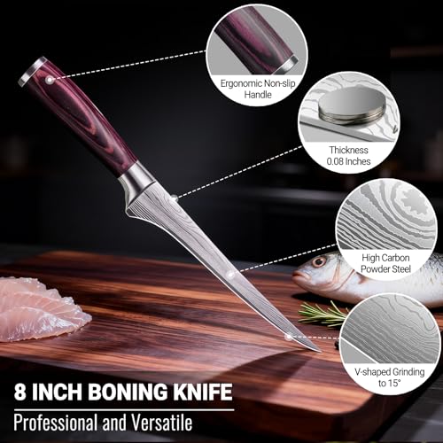 Nanbone Boning Knife 8 Inch Super Sharp Fillet Knife High Carbon Stainless Steel Kitchen Knife with Wooden Handle, Chinese Boning Knives for Meat Poultry Chicken Deboning Knifes - image 5