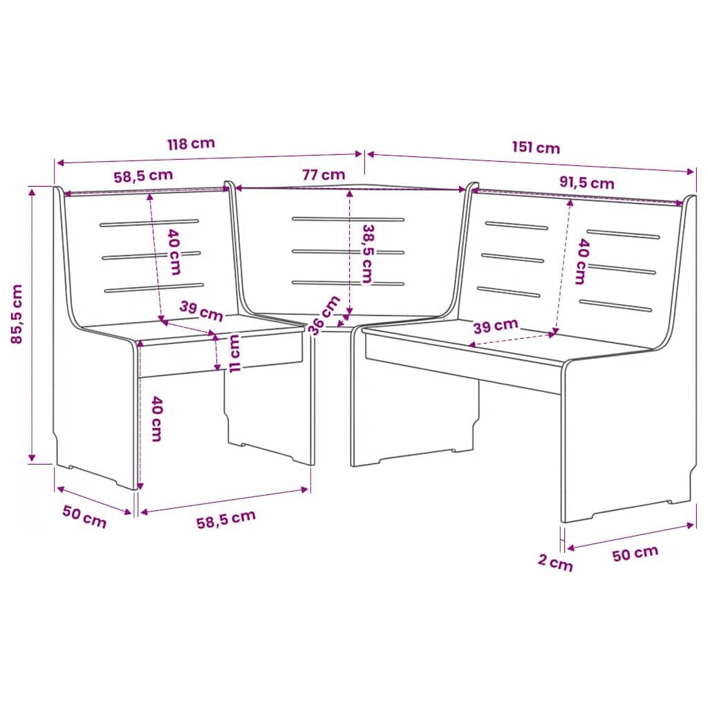 vidaXL Banco de Esquina, Banca con Respaldo, Asiento Esquinero, Mueble para Salón Comedor Hogar Jardín, Madera Maciza de Pino Marrón Blanco