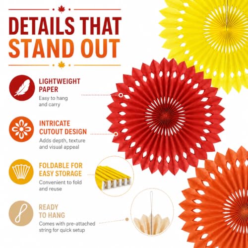 Image of Fall Hanging Honeycomb Round Paper Fans Decoration Autumn Pumpkin Theme Tissue Paper Fan Garland for Shower Birthday Graduation Wedding Party Supplies 11 Count