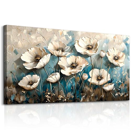 KELIYUAN Large Wall Decoration Canvas Painting Wall Art For Living Room Dining Room Mural White Flowers Picture Artwork Print For Kitchen Room Bedroom Bathroom Home Decoration Aesthetics 30x60 In