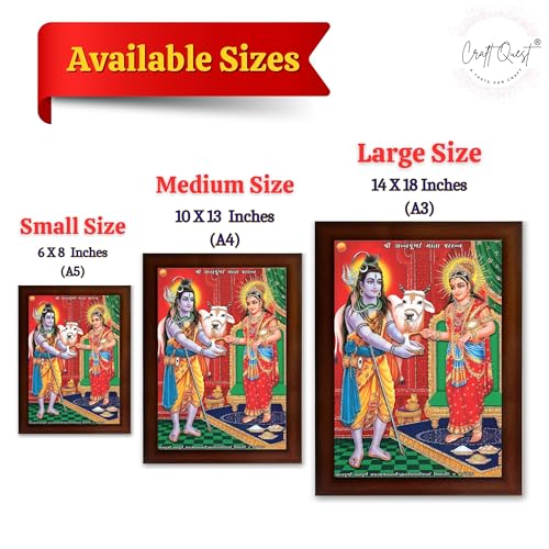 Image of Shiva & Maa Annapurna devi sitting on throne photo frame with Acrylic Glass for Kitchen (Brown, 14 X 18 Inches)