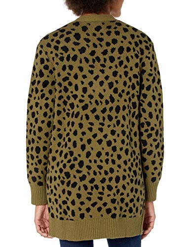 Lucky Brand Women's Long Sleeve Open Front Leopard Mid Length Cardigan, Winter Moss, S