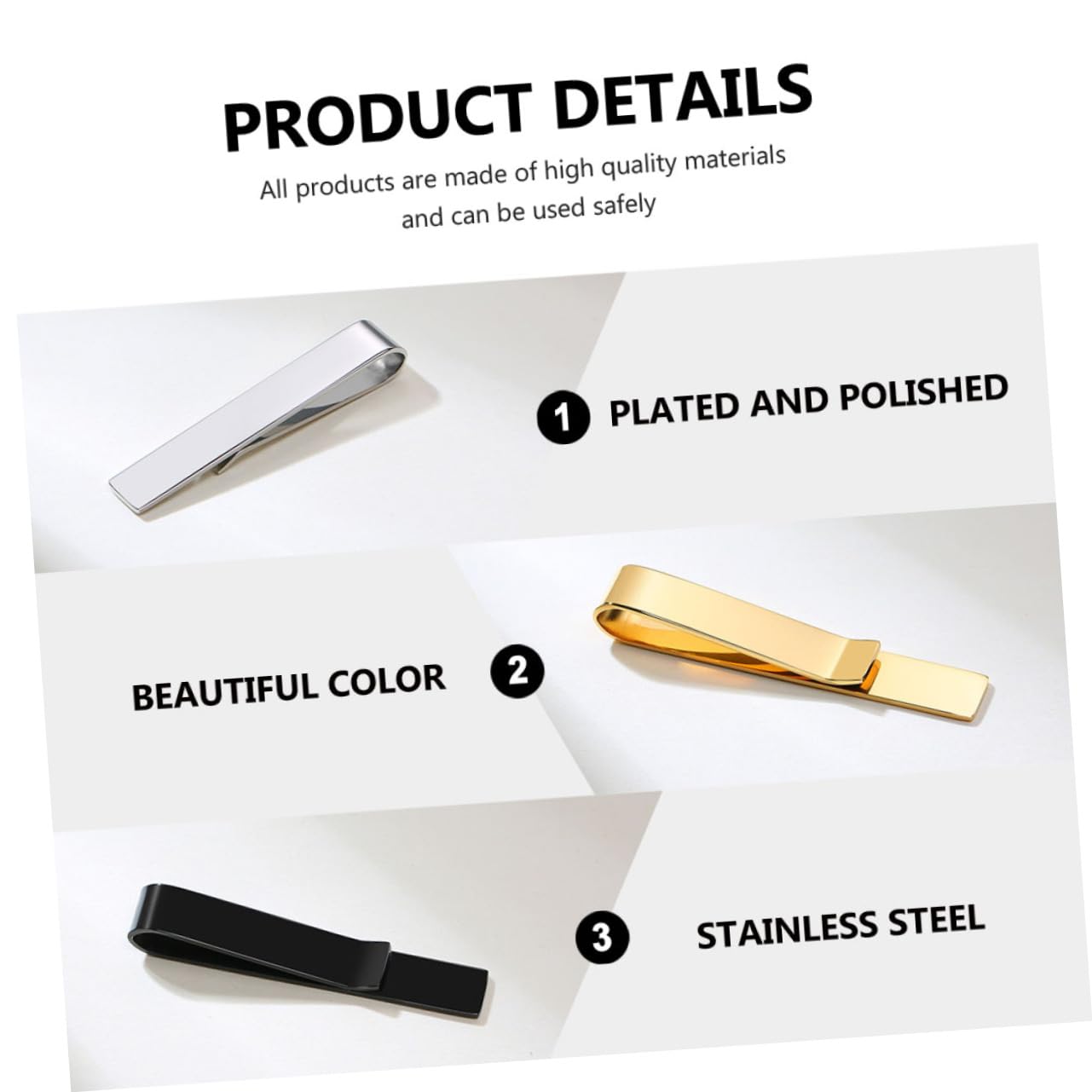 Ipetboom Clip Metal Alfileres De Necktie Negocios Simple Accesorios De Hombres Negro Dorado