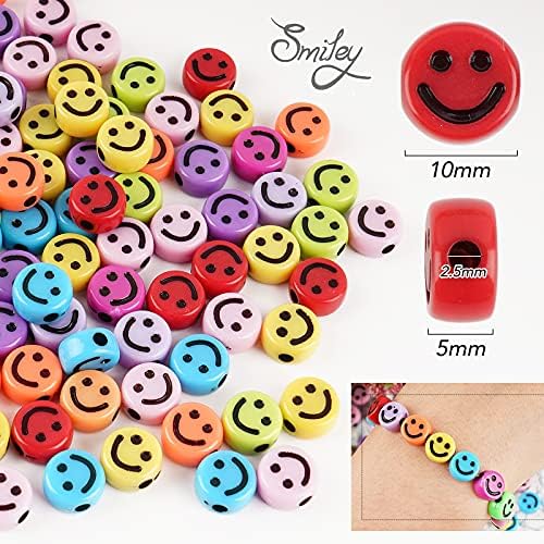 500Pcs Acrylic Beads Kits 100Pcs Smiley Face Beads + 200Pcs Heart Beads + 200Pcs Star Beads with 10m Elastic Thread Acrylic Spacer Beads for Jewellery Making Necklace Bracelet DIY Craft