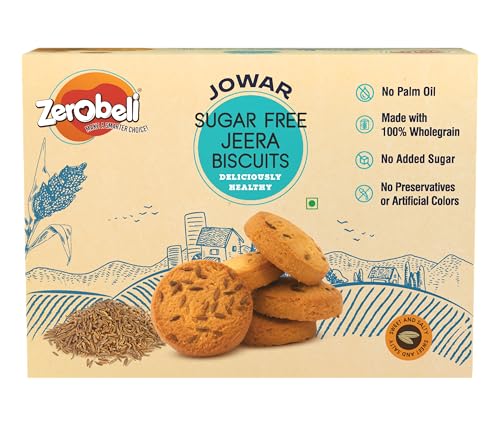 Image of Zerobeli Sugar Free Jowar Jeera Biscuits - 375g | Guilt-Free | Perfect Blend of Nutrition | Ideal for Health-Conscious Consumers | 100% Wholegrain I No Refined Sugar | Diabetic Snacks | No Palm Oil