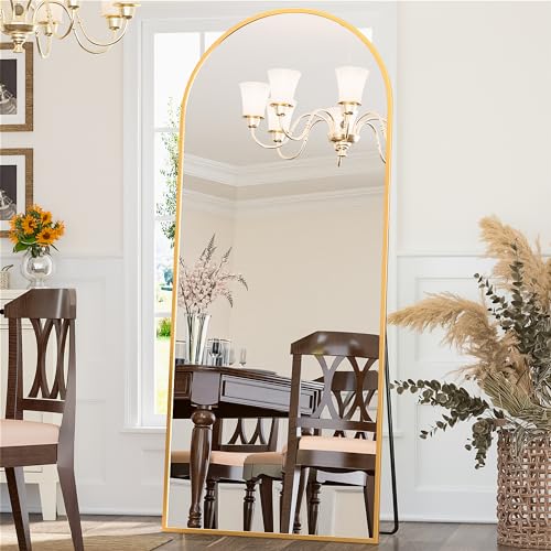 Image of Antok 71 inch x28 inch Arched Full Length Mirror with Stand, Floor Mirror, Gold