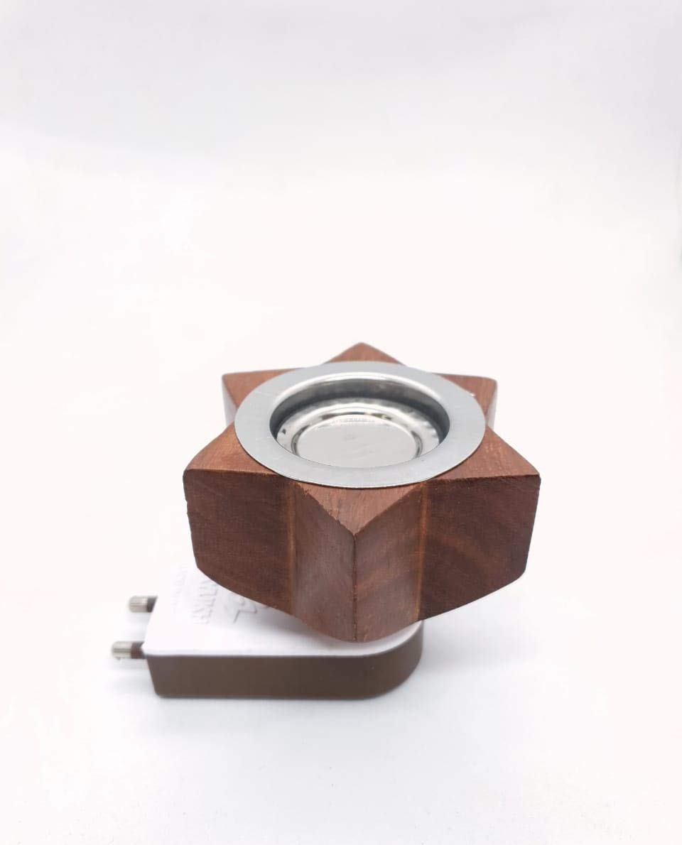 MDTL Mayukh Wooden Electric Kapoor Dani, Oil Diffuser for Home Office Temple God Puja, Positive Energy (Brown)