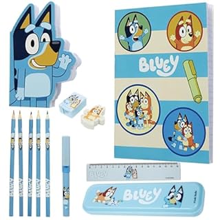 Bluey Stationery Set for Kids with Notebooks and Pencil Case Tin with Colouring Pencils Ballpoint Pen Preschool School Supplies Gifts for Kids