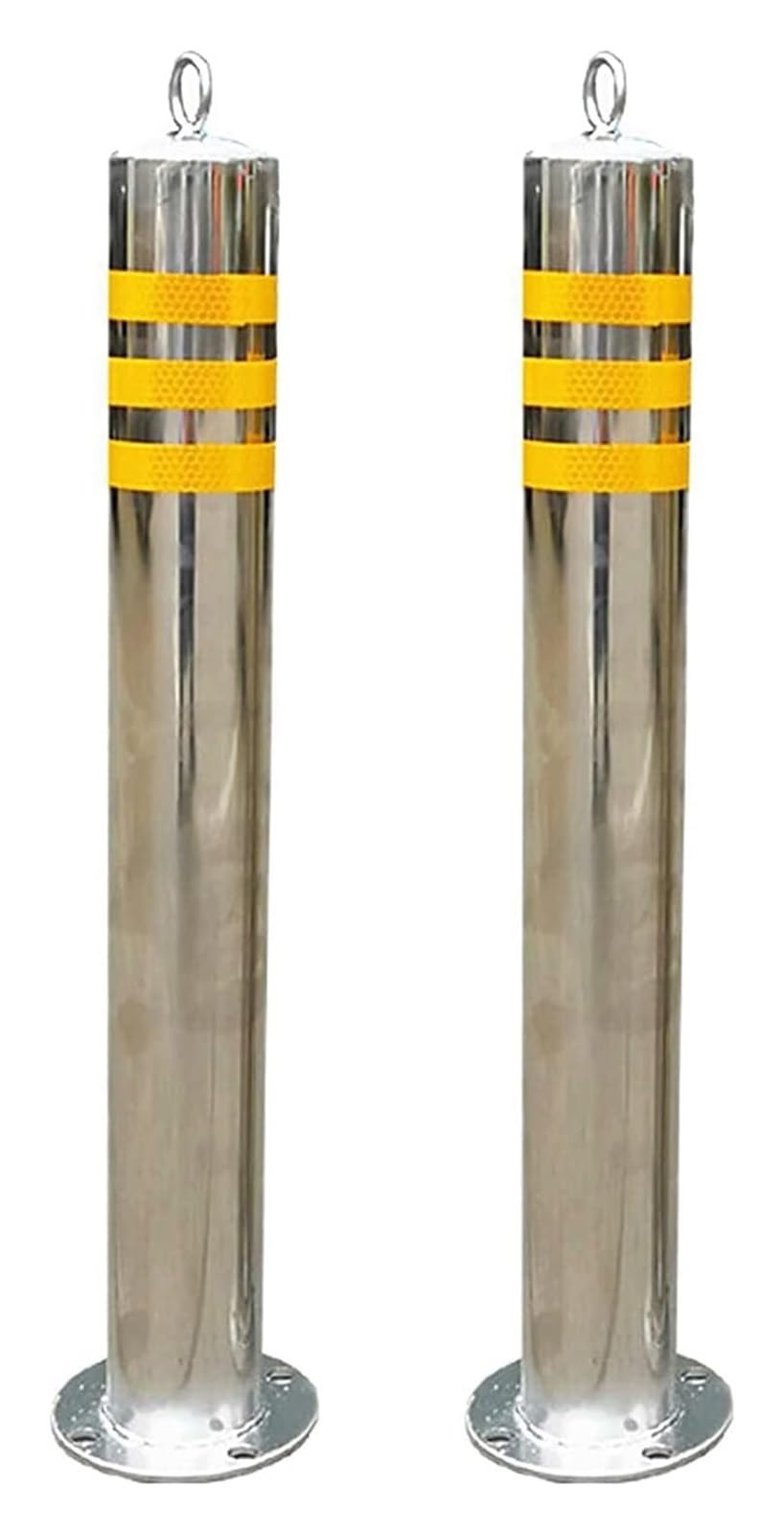 Parking Bollards for Garages and Car Parks, 2 Pack Concrete-Filled Steel Posts with Reflective Cones, Commercial and Residential Use for Vehicle Safety and Traffic C,Silver-800x89mm/31.5x3.5in