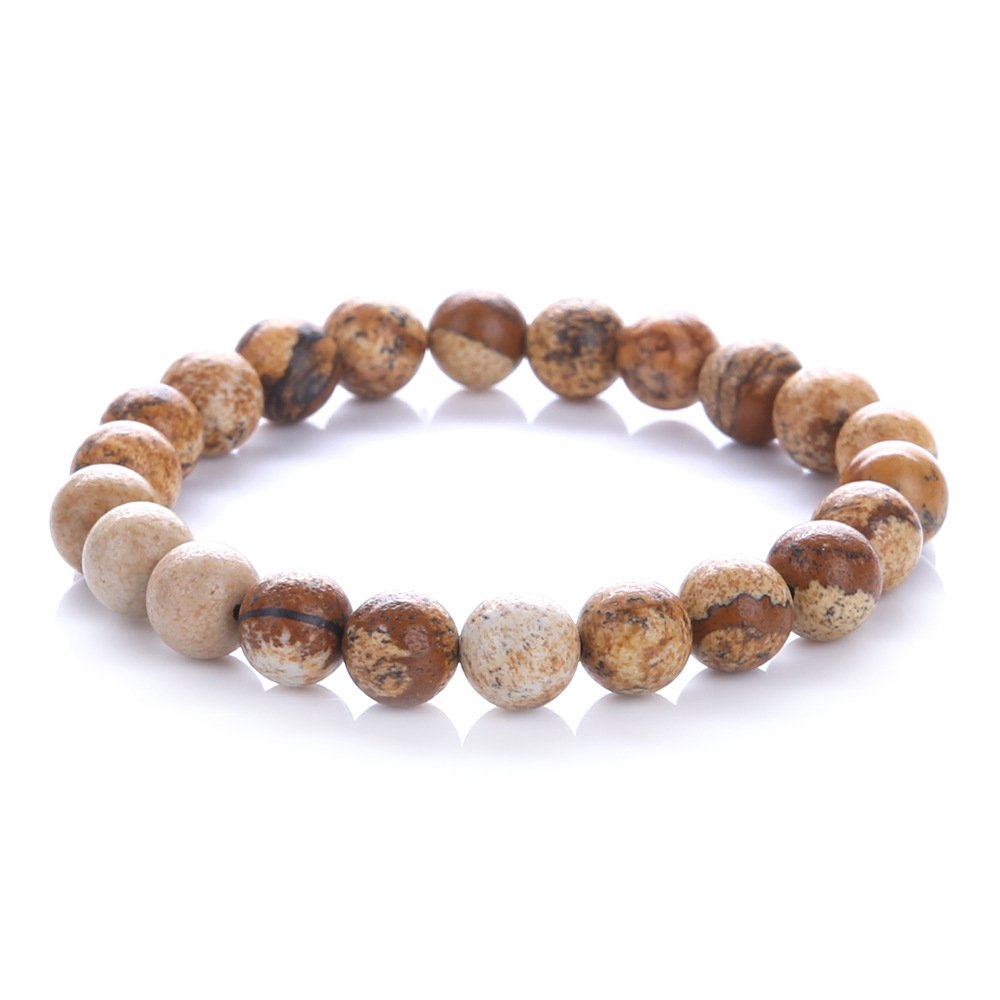 GemsflyHandmade Agate Turquoise Rose Quartz Amethyst Lava Tiger Eye Stone Beaded Strand Wristband Bracelet (Picture Jasper)