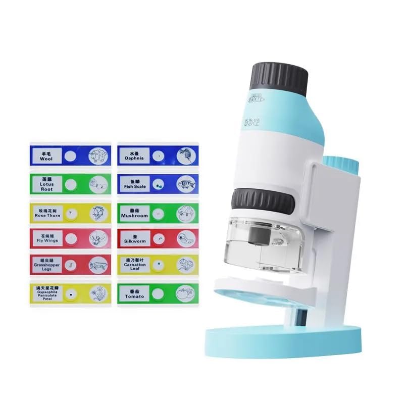 Image of Tobo Portable Pocket Microscope with Adjustable Zoom 60-120x, Handheld Scientific Experimental Equipment (Sky Blue and White) TD-1017IM